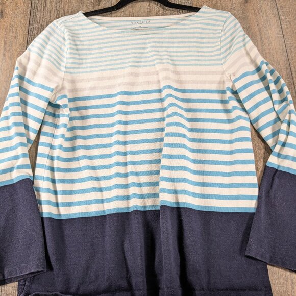Talbots Top Womens Medium Blue Striped Long Sleeve 100% Cotton Preppy Nautical - Picture 1 of 9